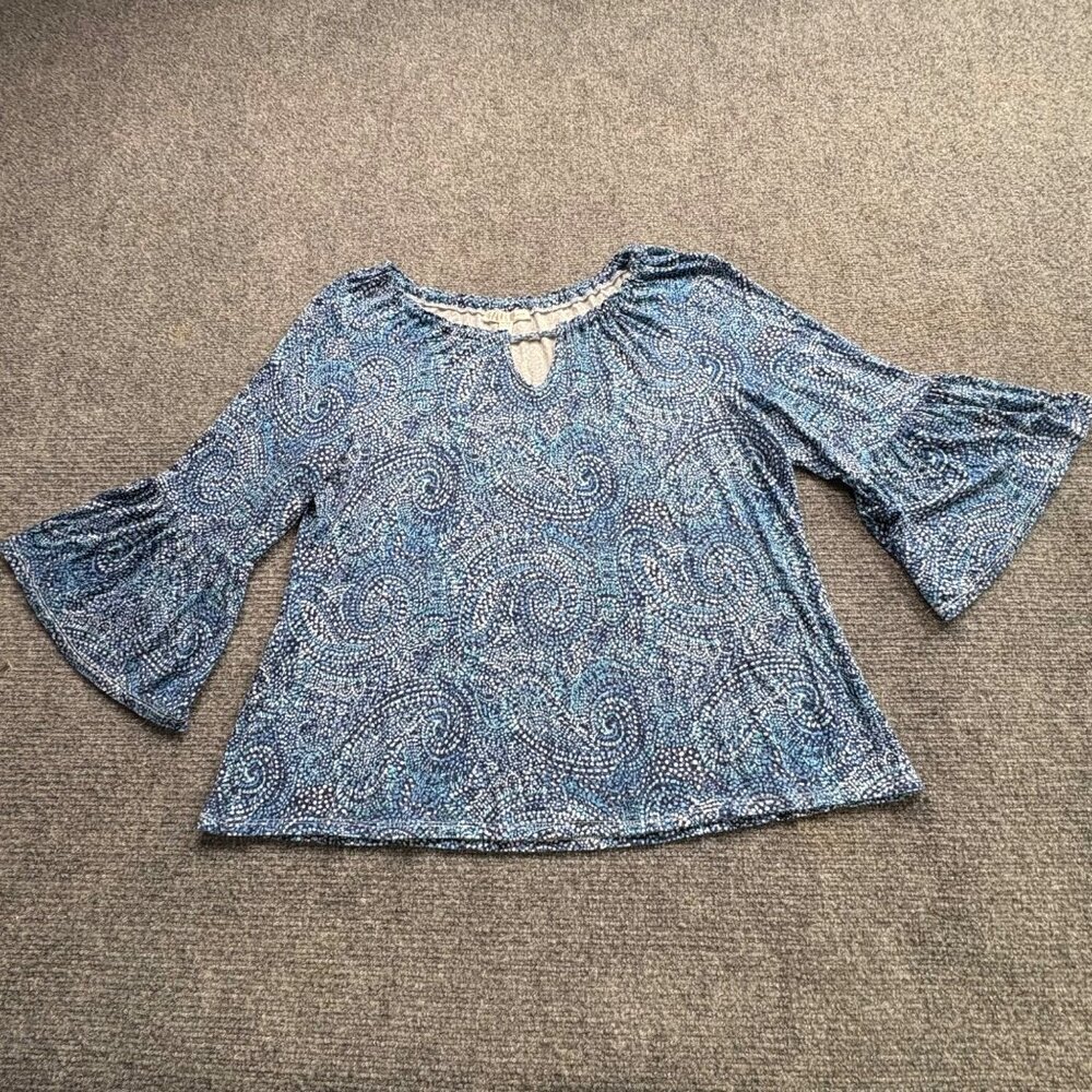 Spense Knit Top‎ Women's LP Blue Paisley Bell Sleeve Boho Fairy Festival Indie